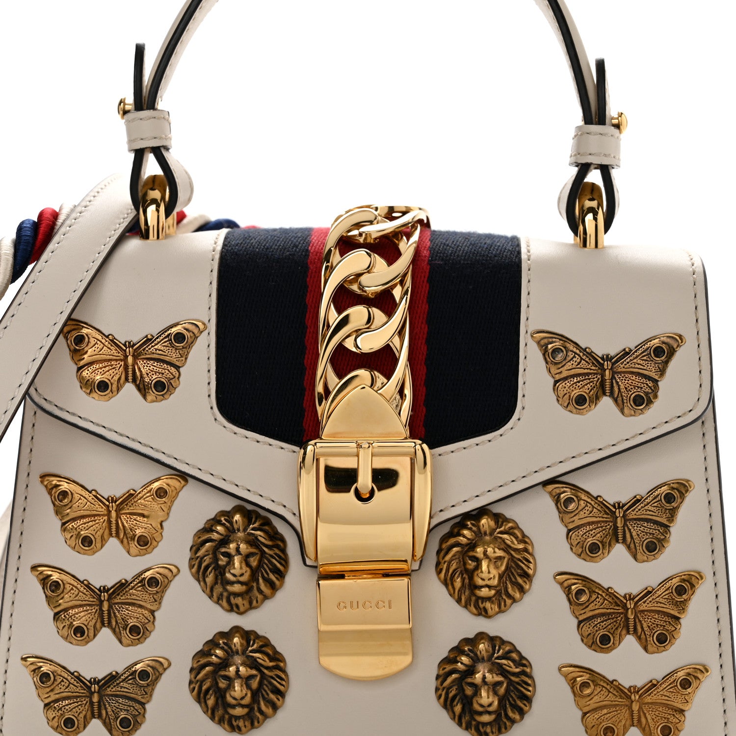 Gucci Calfskin Animal Studs Mini Sylvie Top Handle Bag White 8 of 10