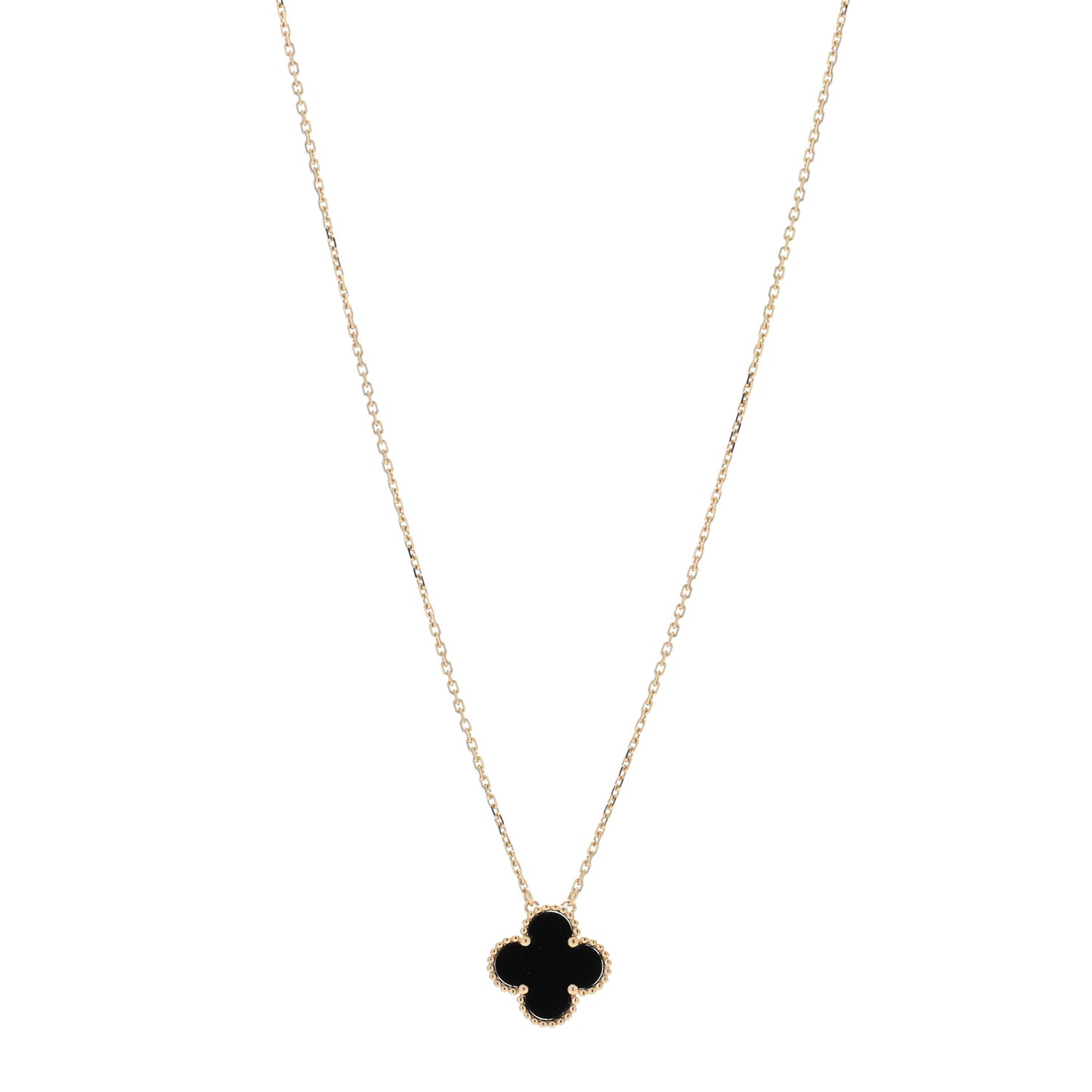 18K Yellow Gold Black Onyx Vintage Alhambra Pendant Necklace
