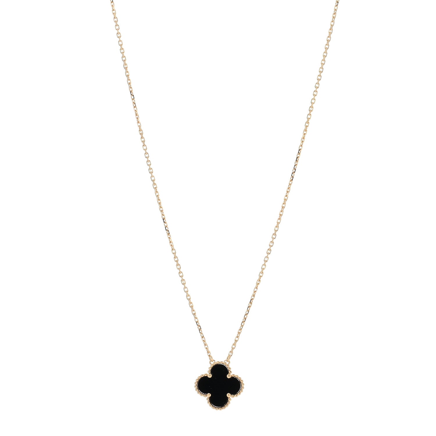 Van Cleef & Arpels 18K Yellow Gold Black Onyx Vintage Alhambra Pendant Necklace 1 of 4
