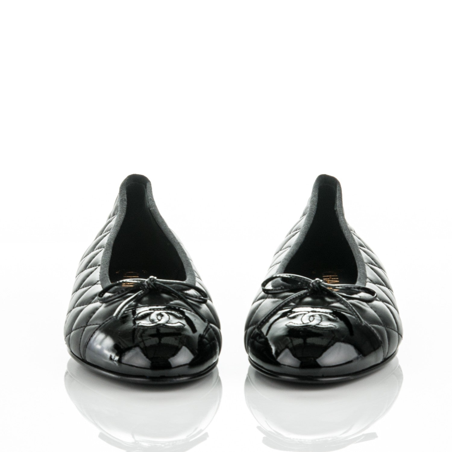 Chanel Lambskin Patent Quilted Cap Toe Ballerina Flats 39 Black 2 of 7