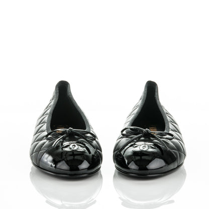 Chanel Lambskin Patent Quilted Cap Toe Ballerina Flats 39 Black 2 of 7
