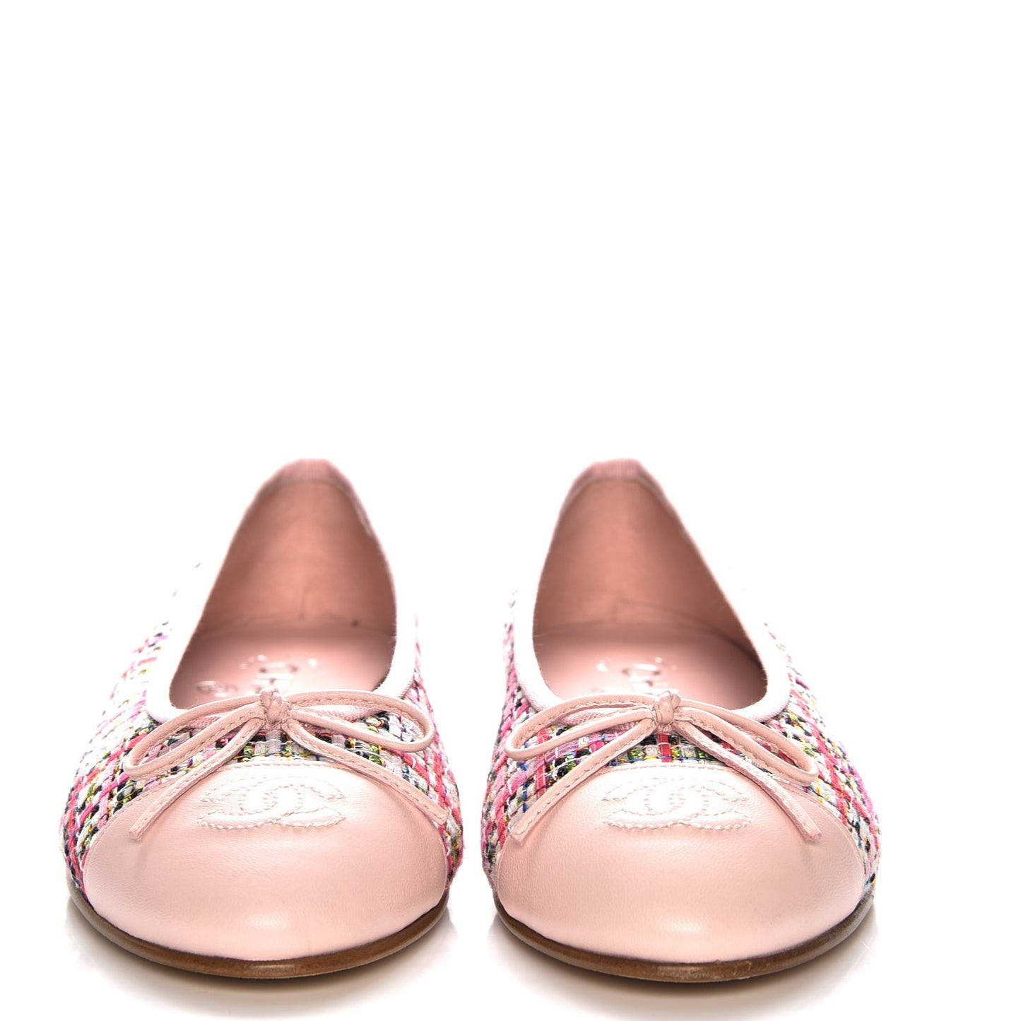 Tweed Calfskin Cap Toe Ballerina Flats 37.5 Pink