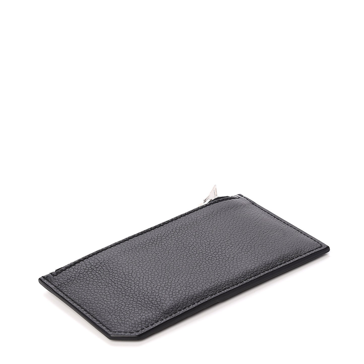 Grained Calfskin 5 Fragments Zip Pouch Card Holder Black