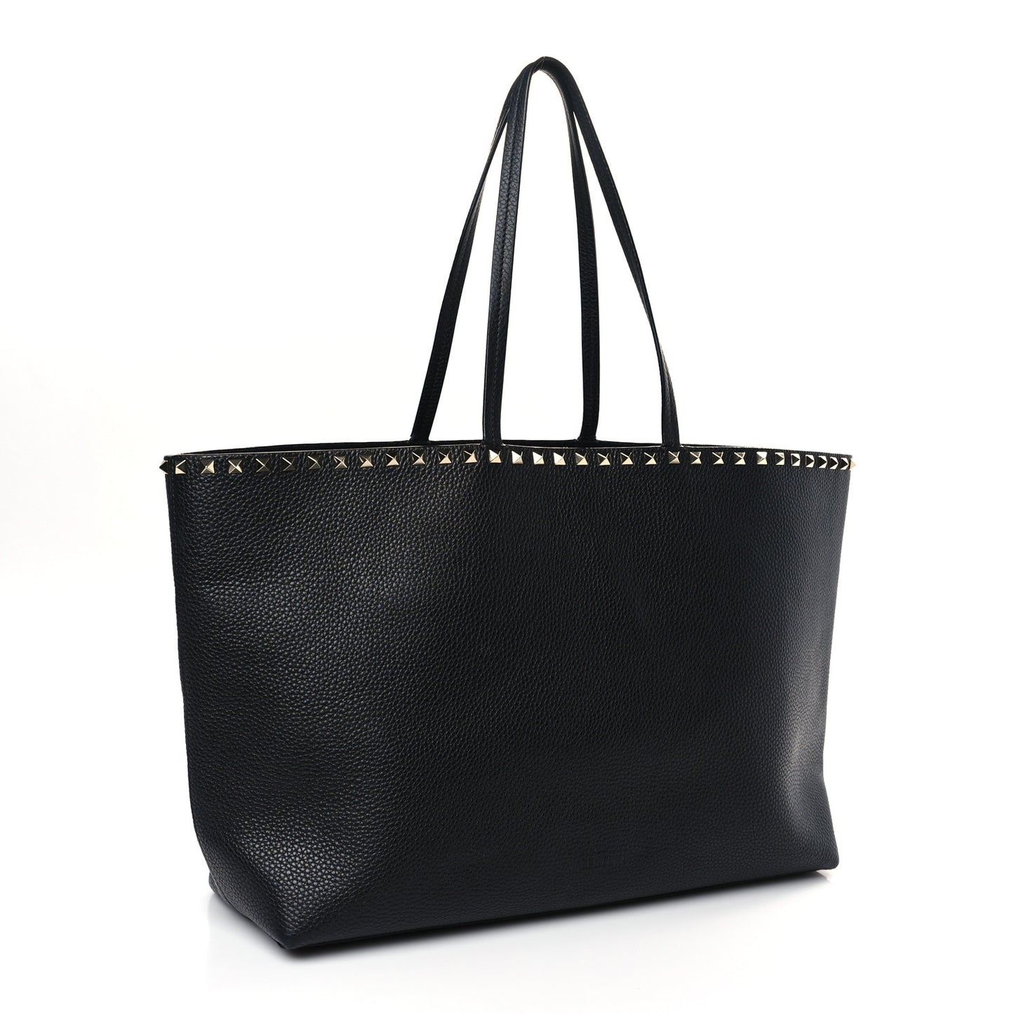 Grained Calfskin Rockstud Shoulder Tote Black