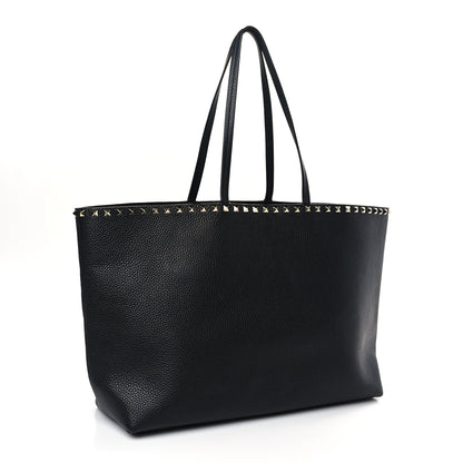Valentino Garavani Grained Calfskin Rockstud Shoulder Tote Black 3 of 8