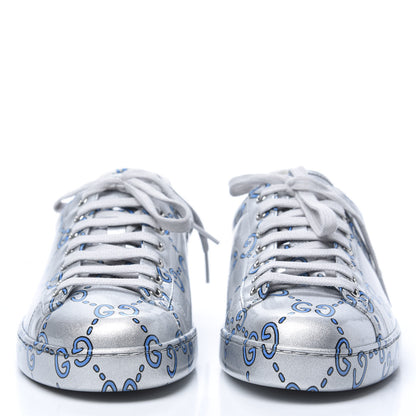 Gucci Miro Rubber Wax GucciGhost Print Mens New Ace Sneakers 9 Silver 2 of 9