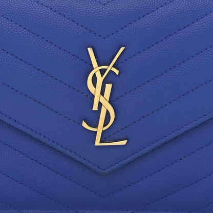 Saint Laurent Grain De Poudre Matelasse Chevron Monogram Envelope Chain Wallet Blue Majorelle 9 of 12