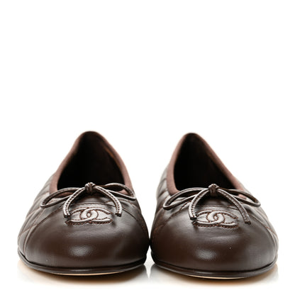 Chanel Lambskin Quilted CC Cap Toe Ballerina Flats 38.5 Dark Brown 3 of 10
