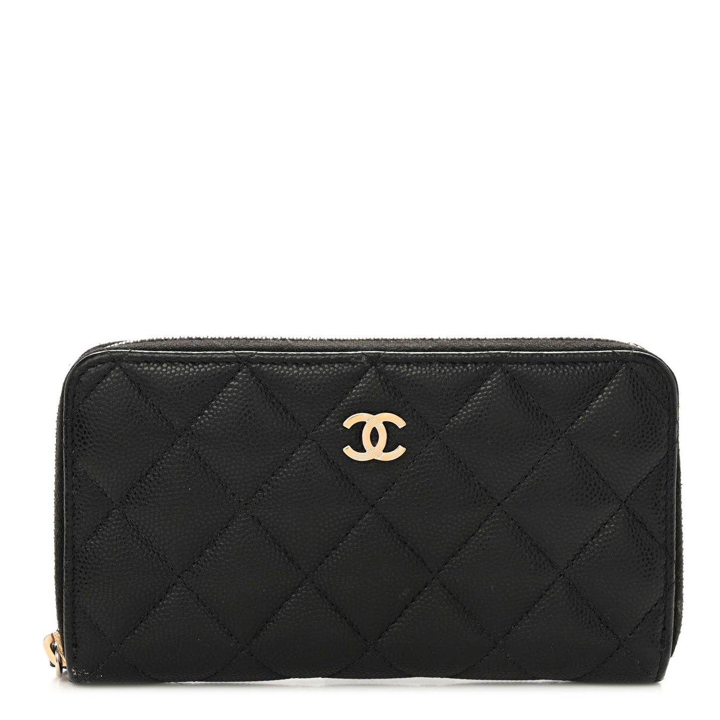 Caviar Quilted Medium Zip Around Wallet Black
