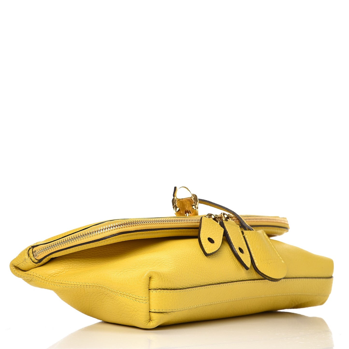 Grainy Calfskin Padlock Skull Clutch Yellow
