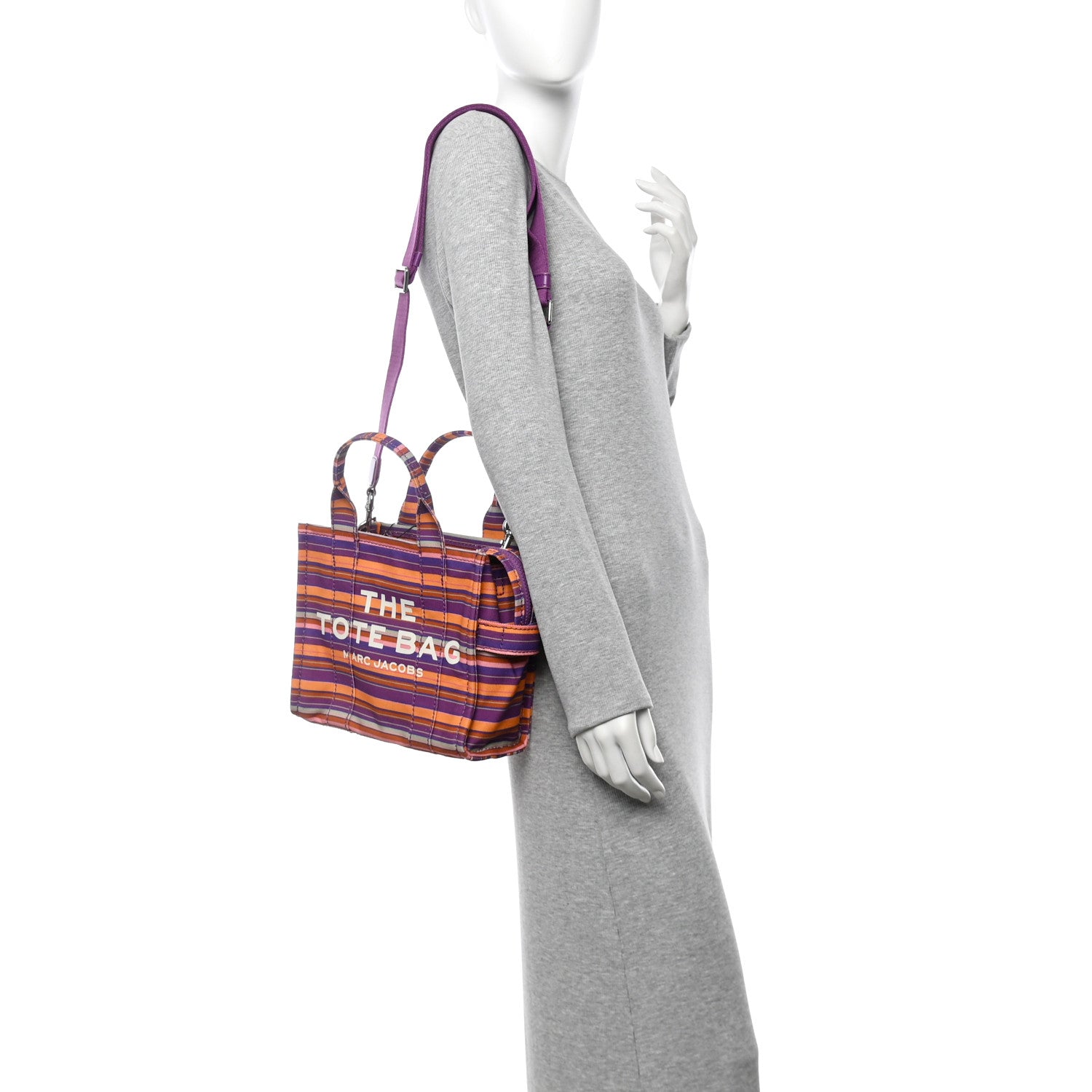 Marc Jacobs Cotton Canvas Striped Mini The Traveler Tote Bag Purple Multicolor 2 of 13