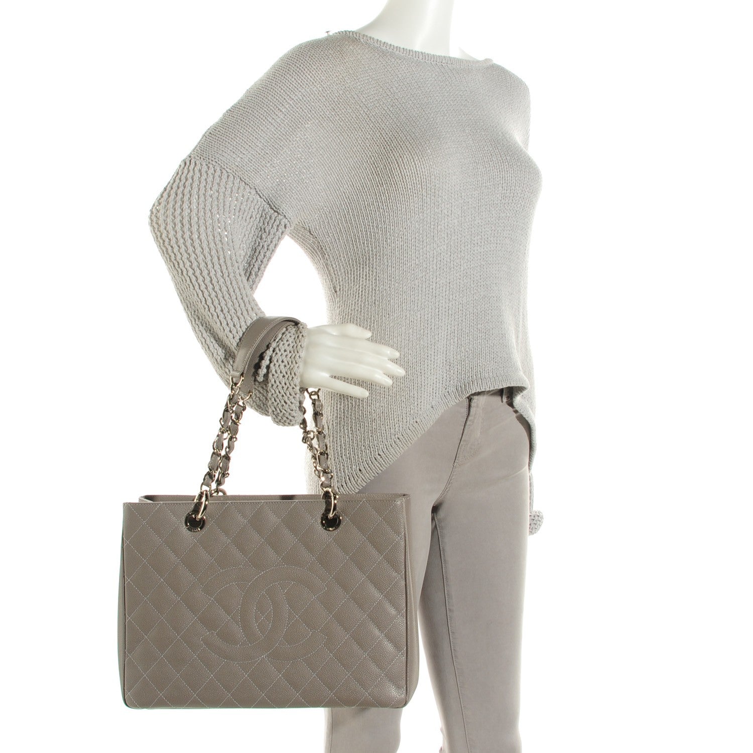 Chanel Caviar Quilted Grand Shopping Tote GST Light Grey 2 of 7