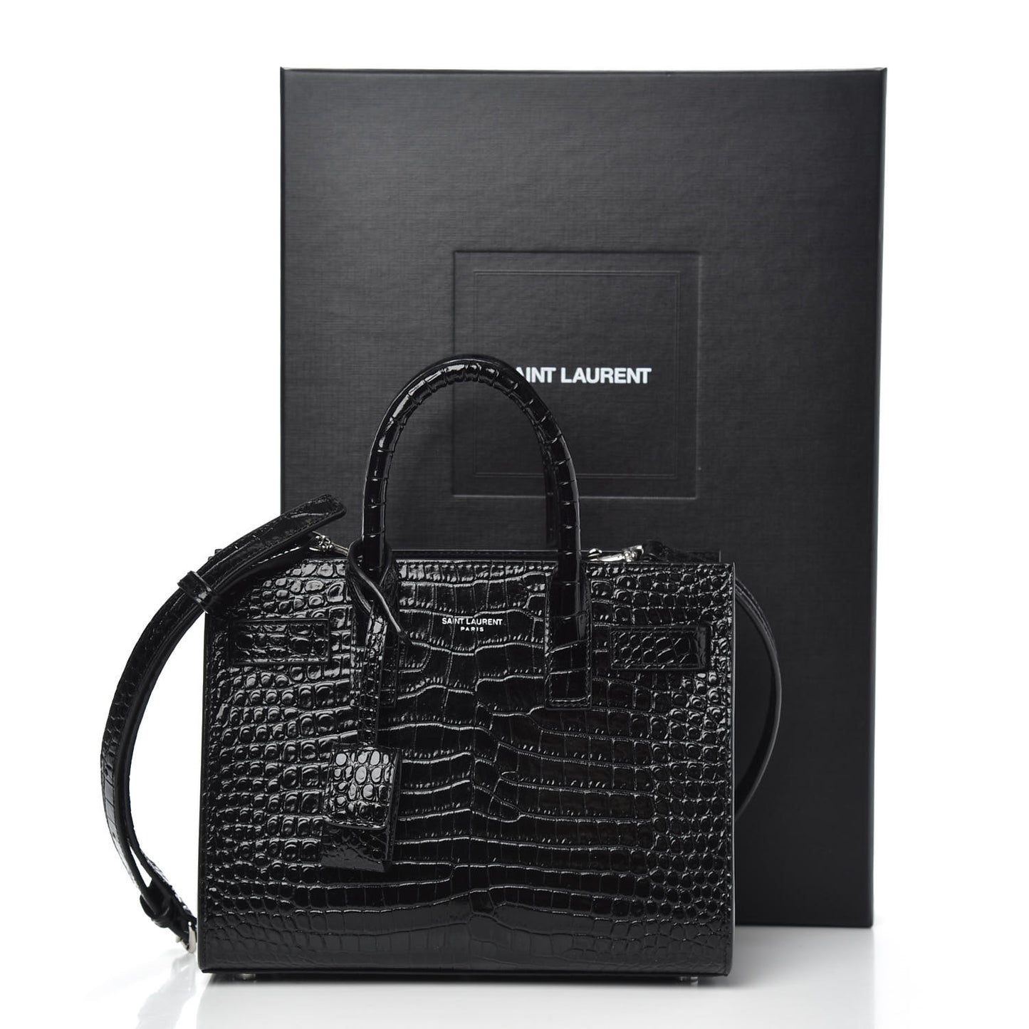 Calfskin Crocodile Embossed Nano Sac De Jour Black