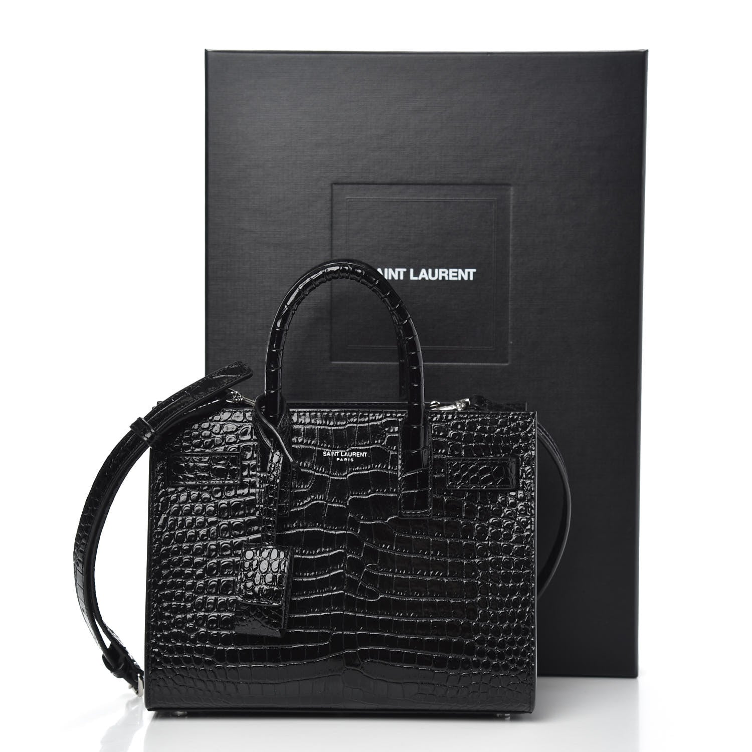 Saint Laurent Calfskin Crocodile Embossed Nano Sac De Jour Black 10 of 10