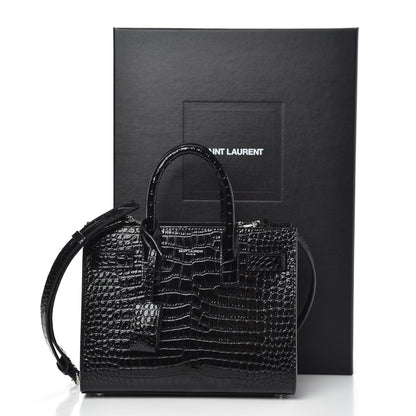 Saint Laurent Calfskin Crocodile Embossed Nano Sac De Jour Black 10 of 10