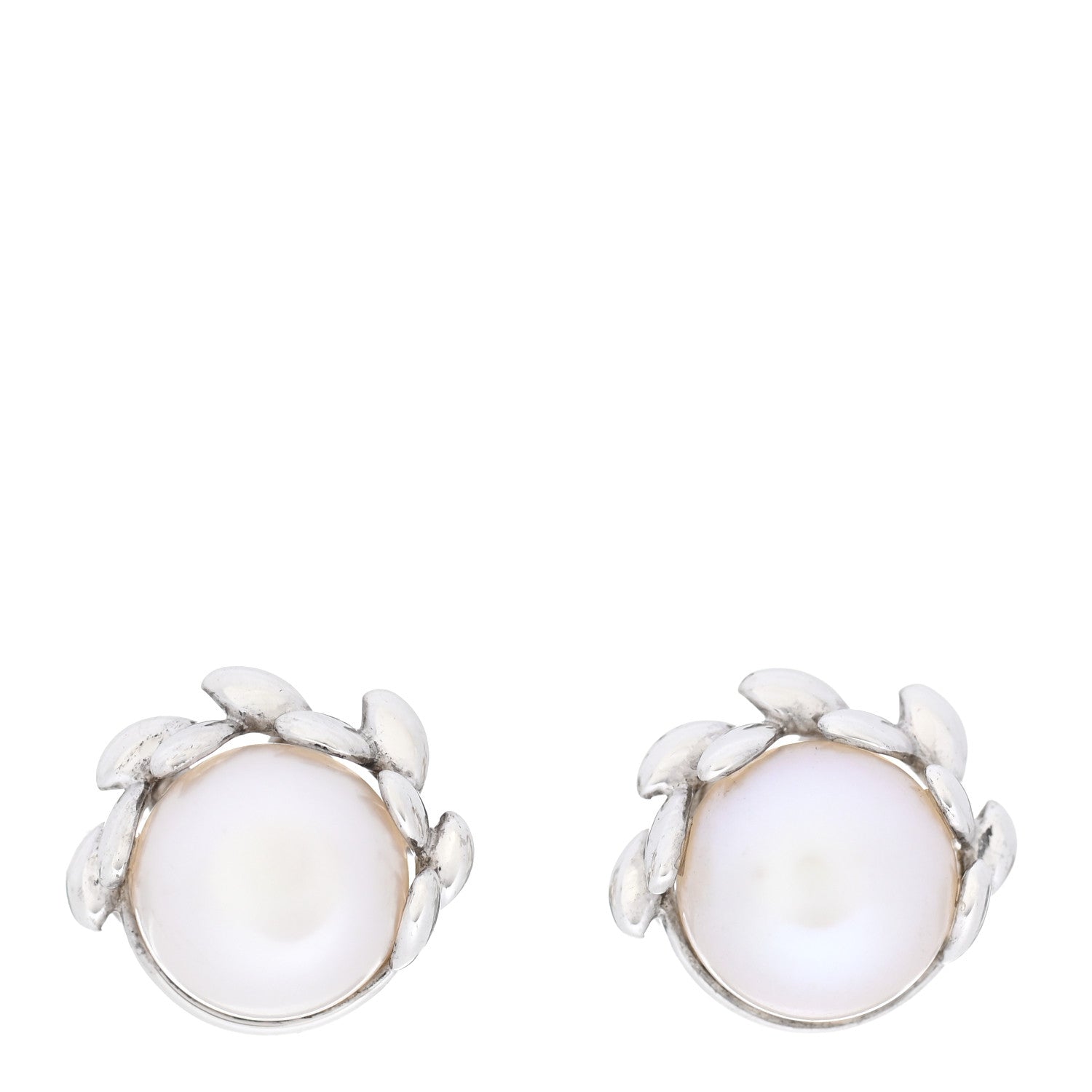Tiffany Sterling Silver Pearl Paloma Picasso Olive Leaf Earrings 1 of 5