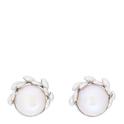 Tiffany Sterling Silver Pearl Paloma Picasso Olive Leaf Earrings 1 of 5