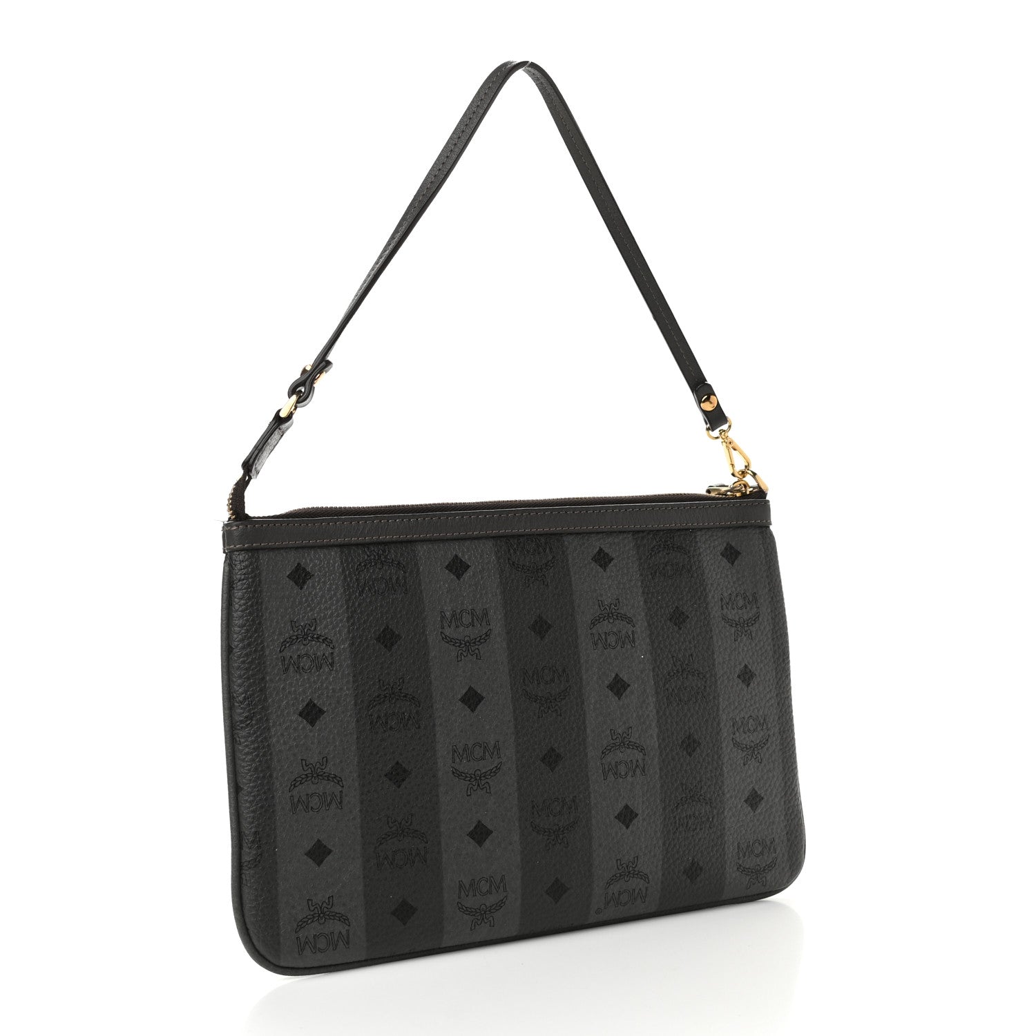 MCM Striped Visetos Liz Shopper Tote Pouch Phantom Grey 3 of 9