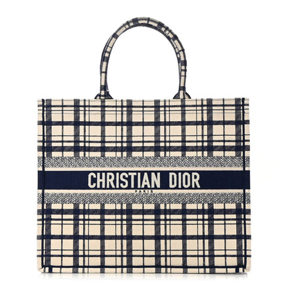 Christian Dior Canvas Embroidered Large Check'n'Dior Book Tote Blue 1 of 13