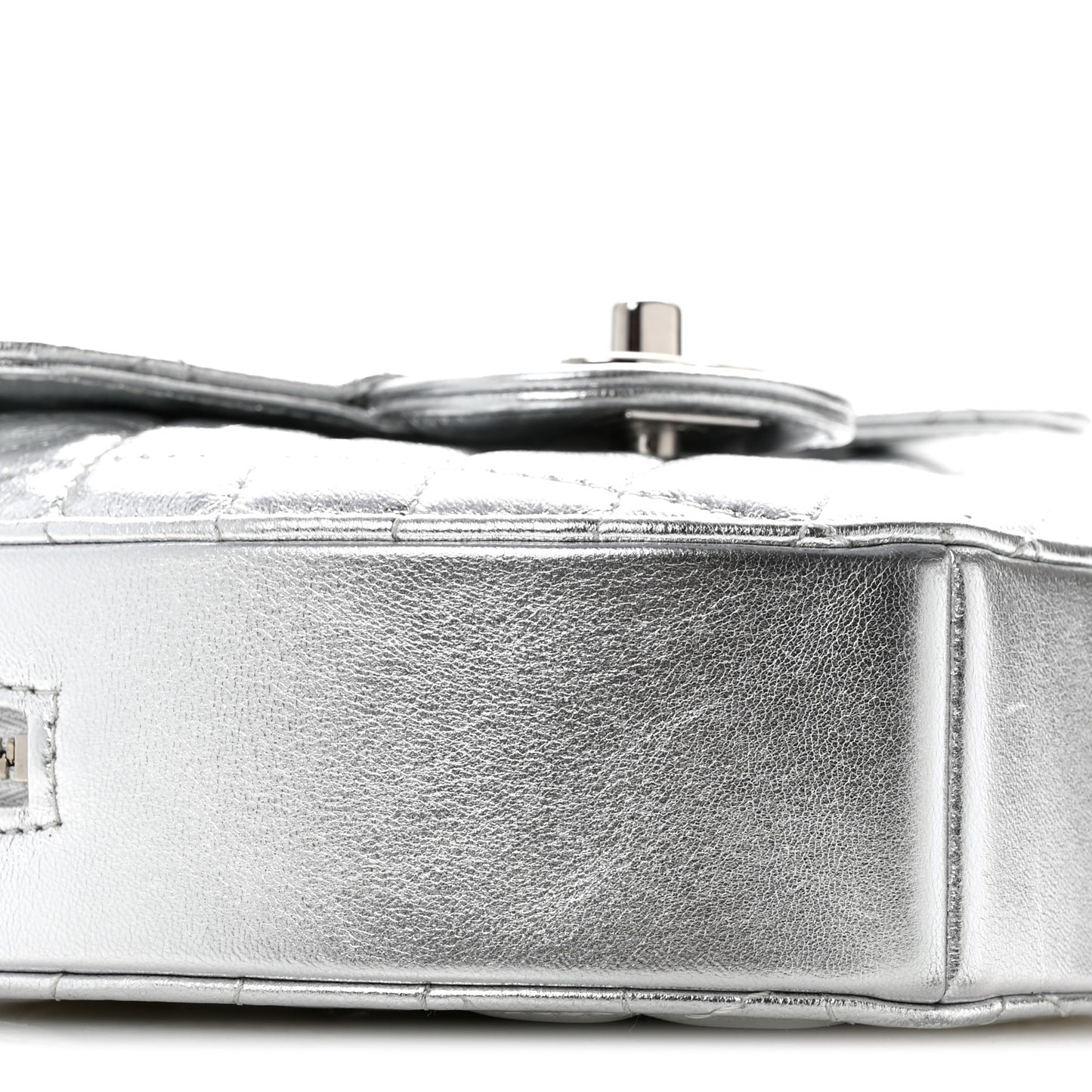 Metallic Lambskin Quilted Large CC In Love Heart Bag Silver