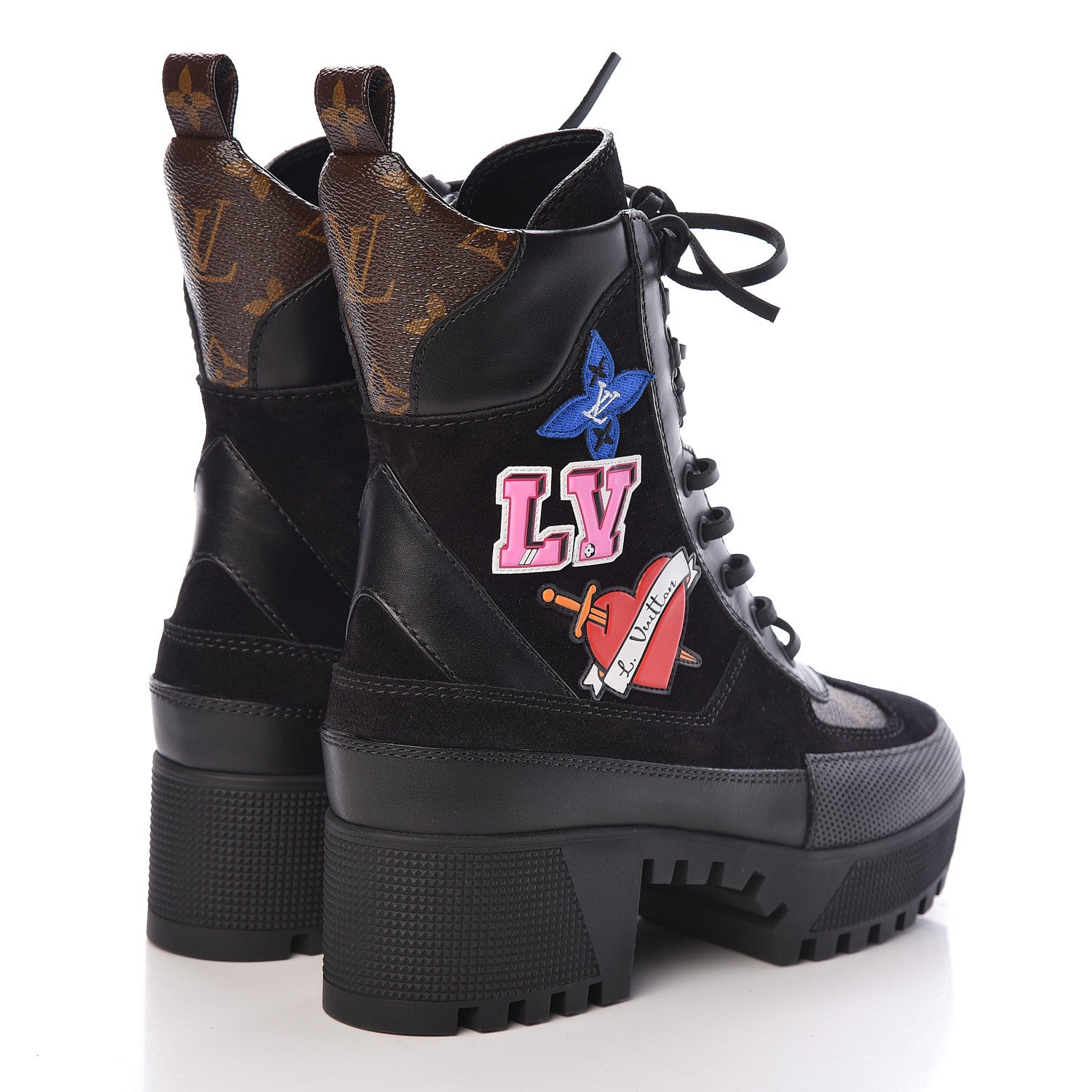 Louis Vuitton Suede Calfskin Monogram LV Black Heart Laureate Platform Desert Boots 37 Black 5 of 10