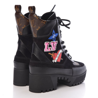 Louis Vuitton Suede Calfskin Monogram LV Black Heart Laureate Platform Desert Boots 37 Black 5 of 10