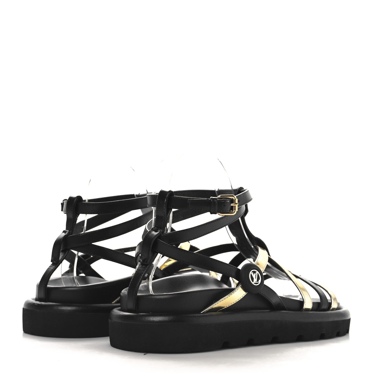 Patent Calfskin Monogram Pool Pillow Comfort Sandals 39 Gold Black Brown