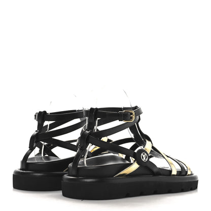 Louis Vuitton Patent Calfskin Monogram Pool Pillow Comfort Sandals 39 Gold Black Brown 5 of 9