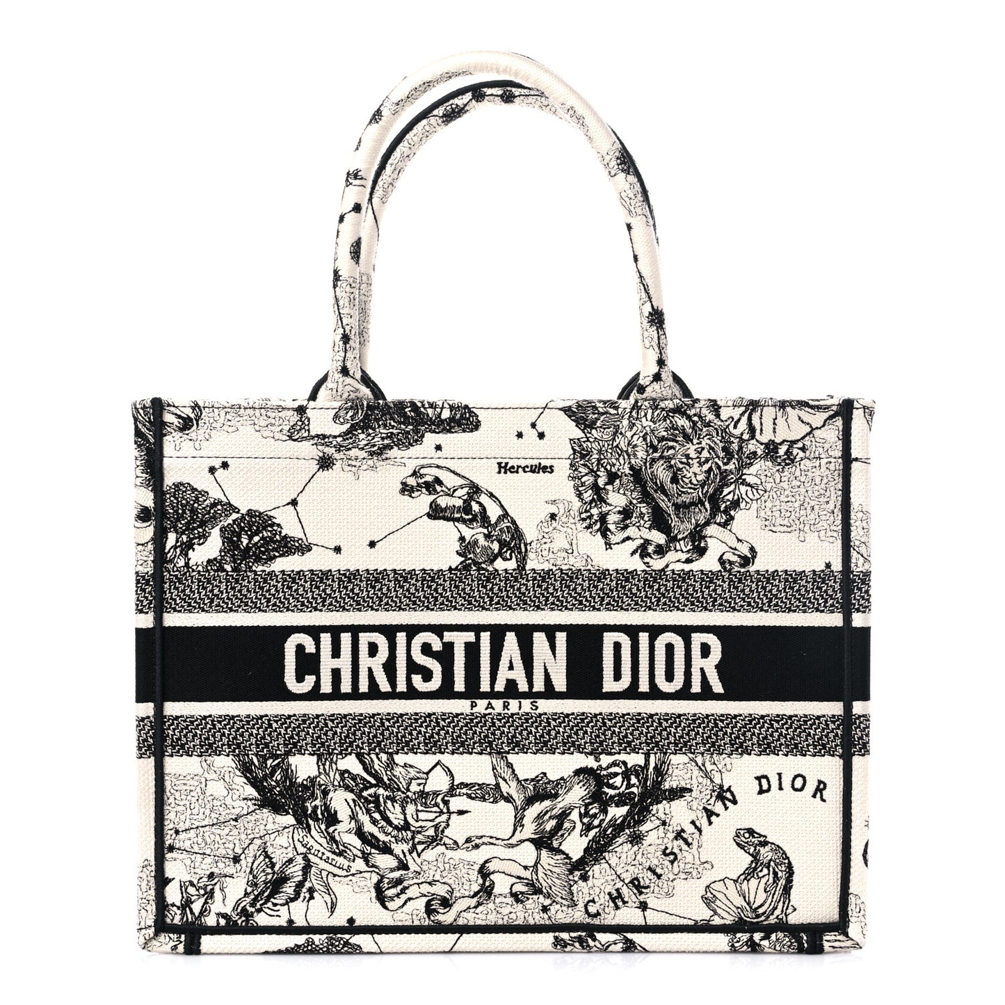 Canvas Zodiac Toile De Jouy Embroidered Medium Book Tote Latte