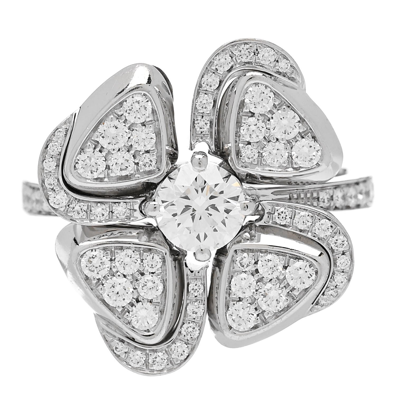 Bulgari 18K White Gold Diamond Fiorever Pave Ring 54 6.75 1 of 7