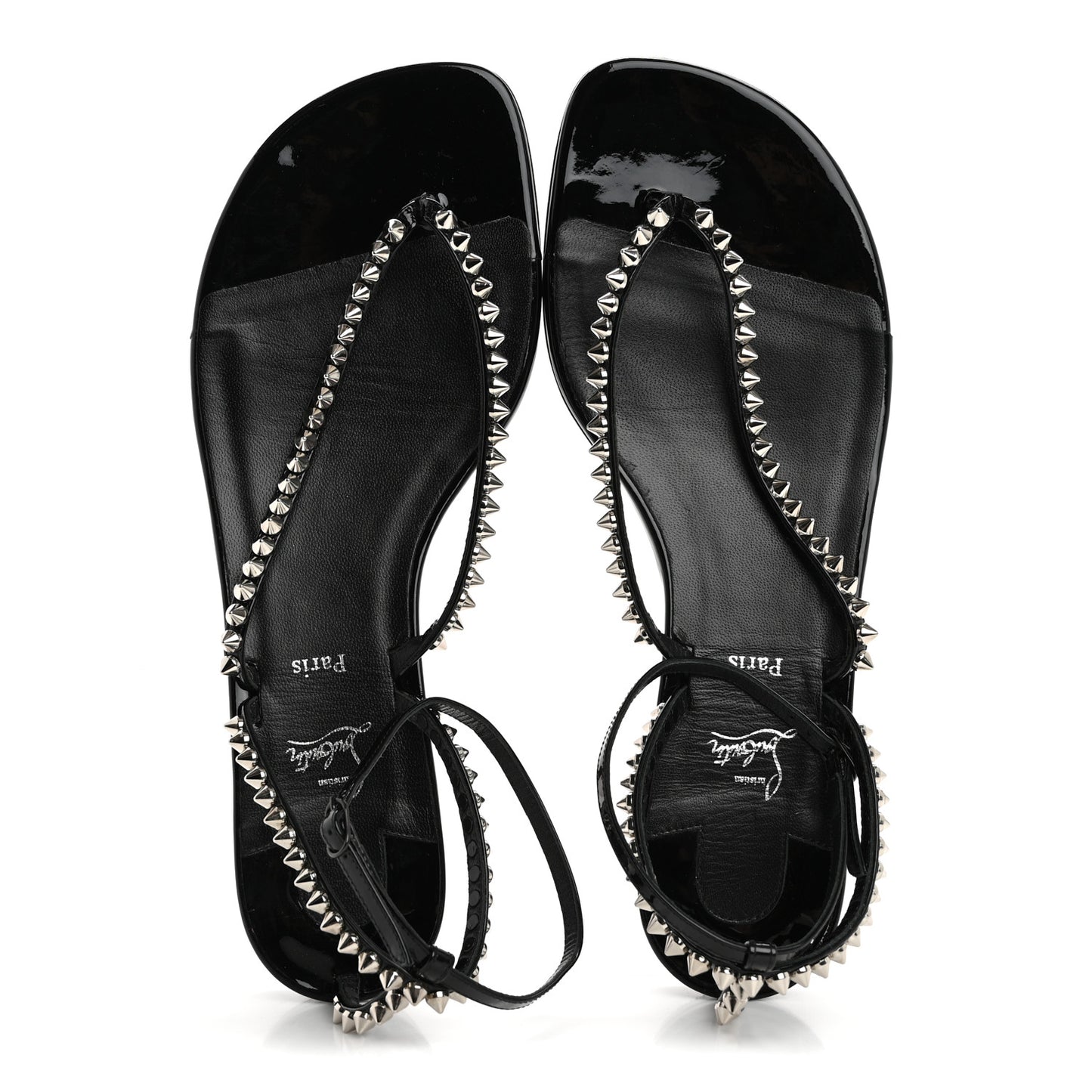 Patent Calfskin Spike So Me Tonguetta Flat Sandals 41 Black