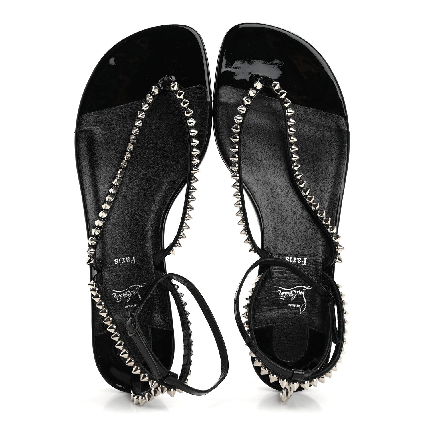 Christian Louboutin Patent Calfskin Spike So Me Tonguetta Flat Sandals 41 Black 2 of 11