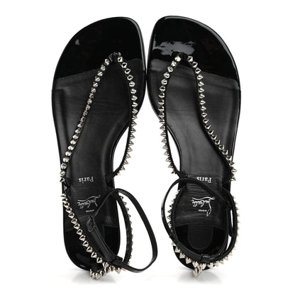 Christian Louboutin Patent Calfskin Spike So Me Tonguetta Flat Sandals 41 Black 2 of 11