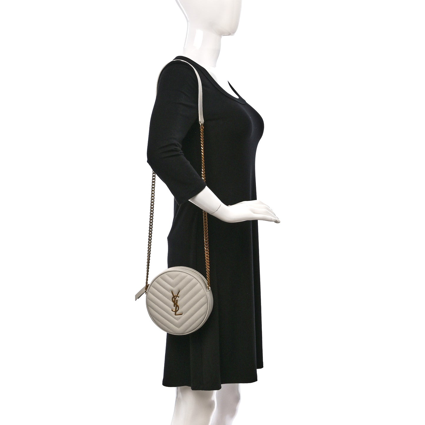 Grain De Poudre Matelasse Chevron Quilted Round Vinyle Camera Bag Crema Soft