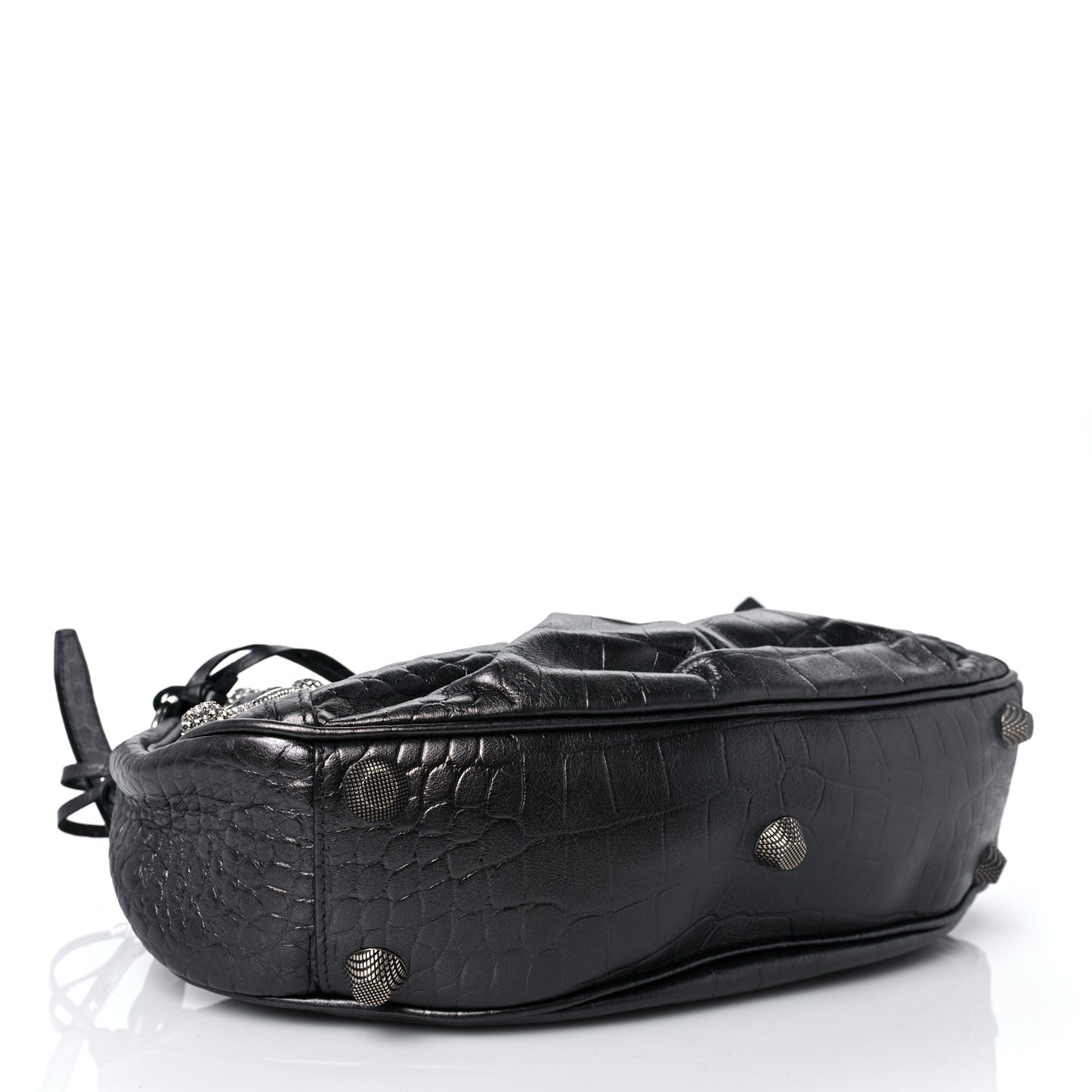 Metallic Calfskin Crocodile Embossed Crystal Small Le Cagole Shoulder Bag Gunmetal