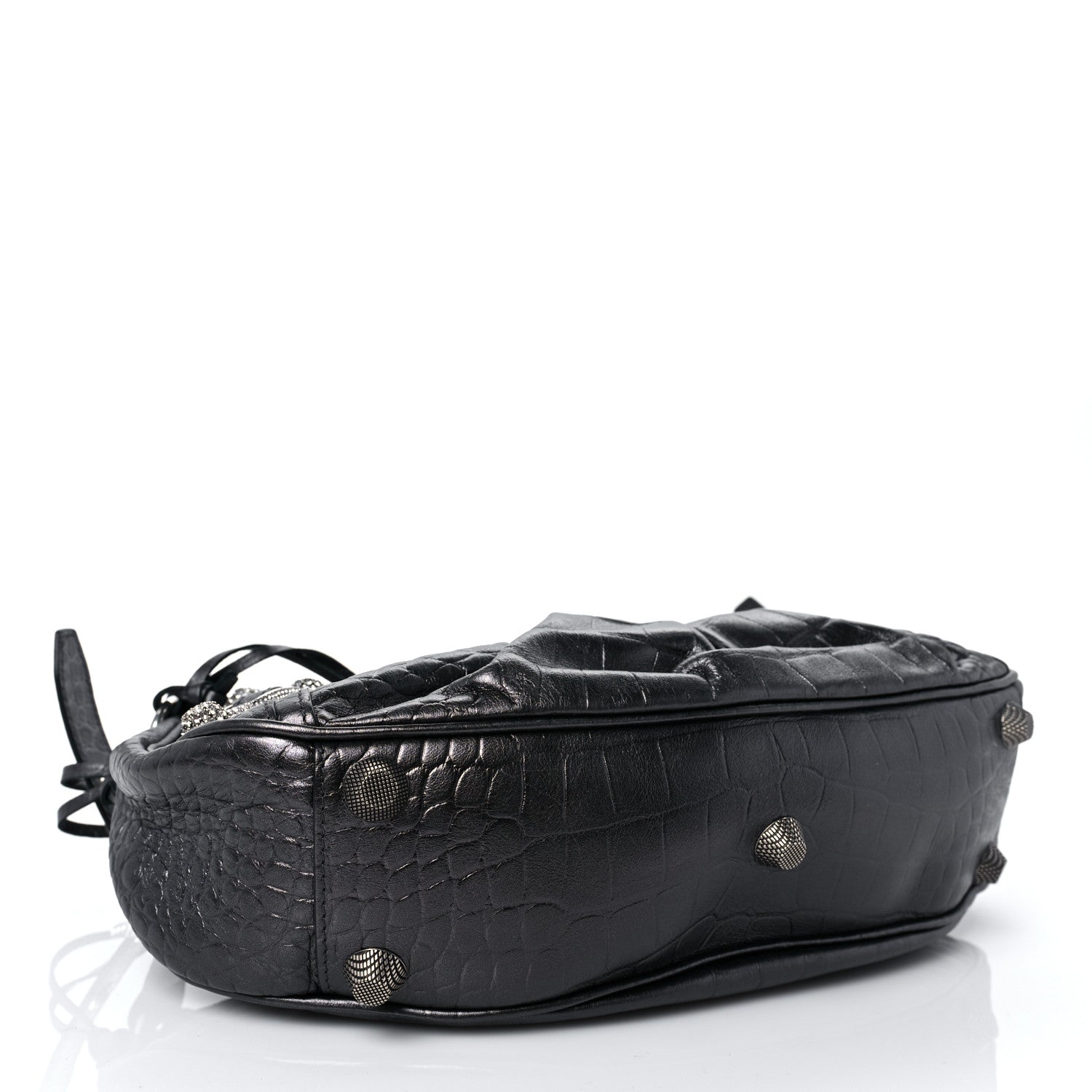Balenciaga Metallic Calfskin Crocodile Embossed Crystal Small Le Cagole Shoulder Bag Gunmetal 4 of 8
