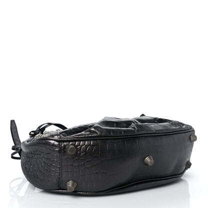 Balenciaga Metallic Calfskin Crocodile Embossed Crystal Small Le Cagole Shoulder Bag Gunmetal 4 of 8