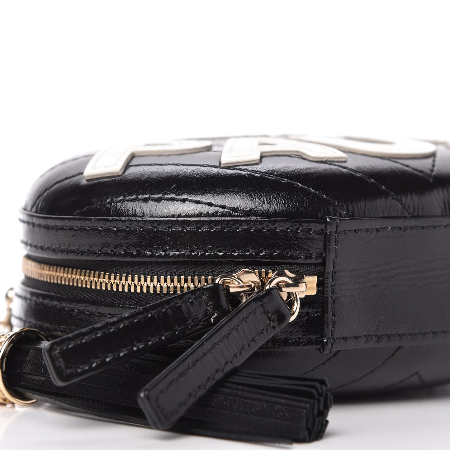 Lambskin Embroidered Chevron Quilted La Pausa Tassel Clutch Black