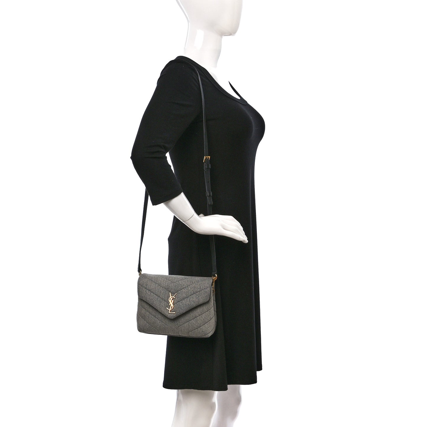 Denim Y Quilted Monogram Toy Loulou Crossbody Bag Grey