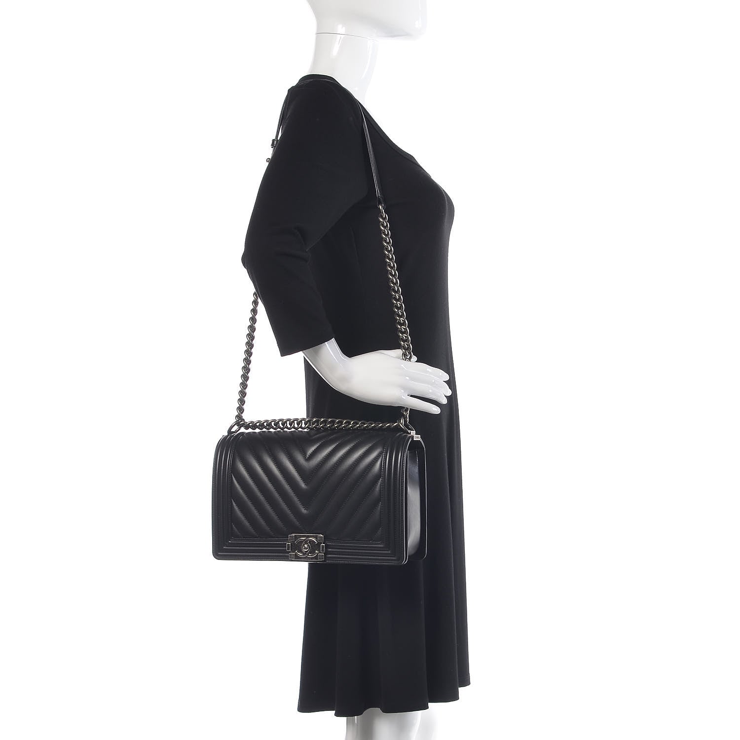 Chanel Calfskin Chevron Quilted New Medium Boy Flap Black 2 of 13