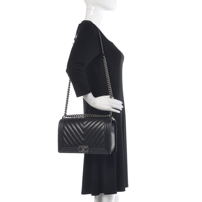 Chanel Calfskin Chevron Quilted New Medium Boy Flap Black 2 of 13