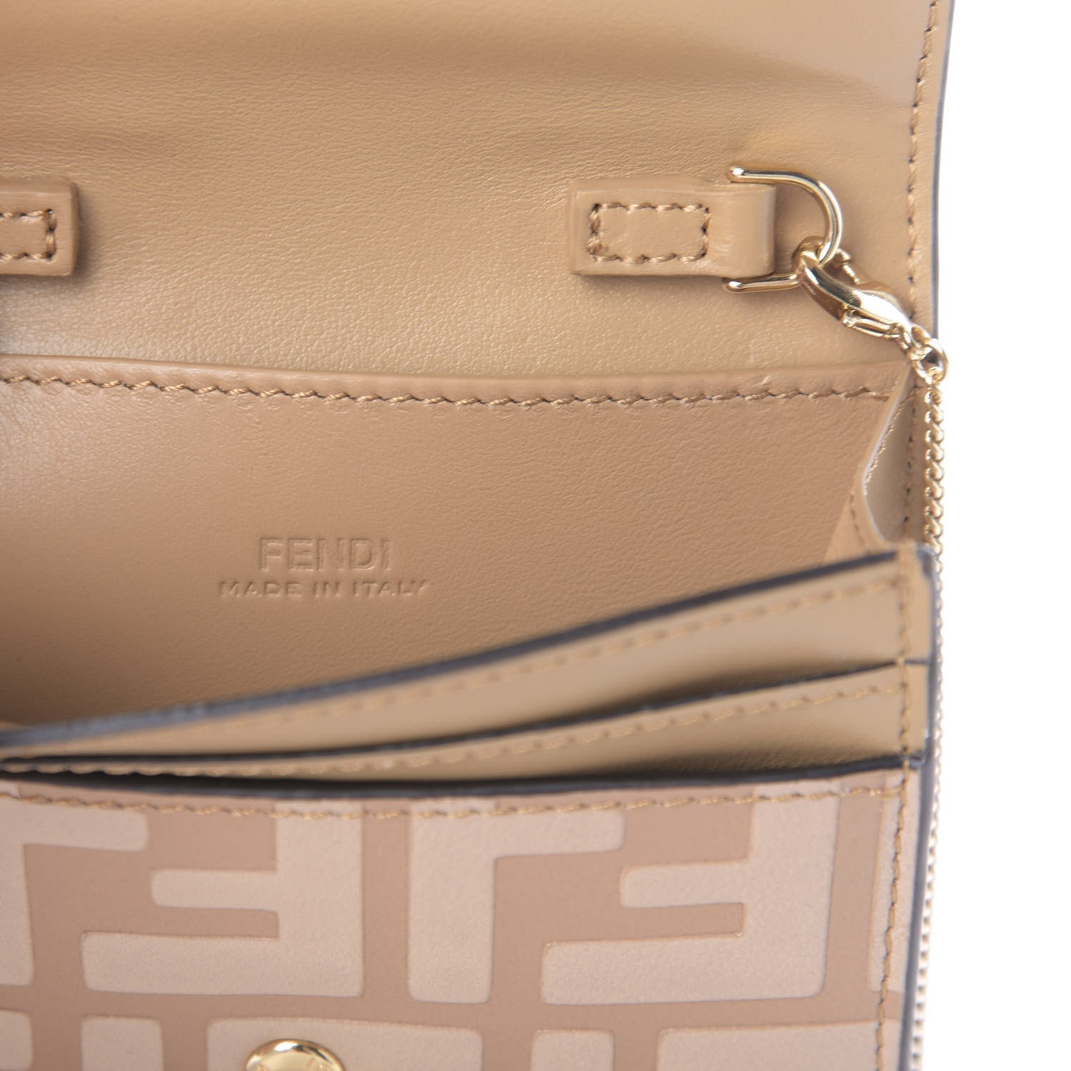 Fendi Vitello Termolagoon F is Fendi FF 1974 Embossed Geometric Flap Wallet On Chain Miele Scuro 6 of 6