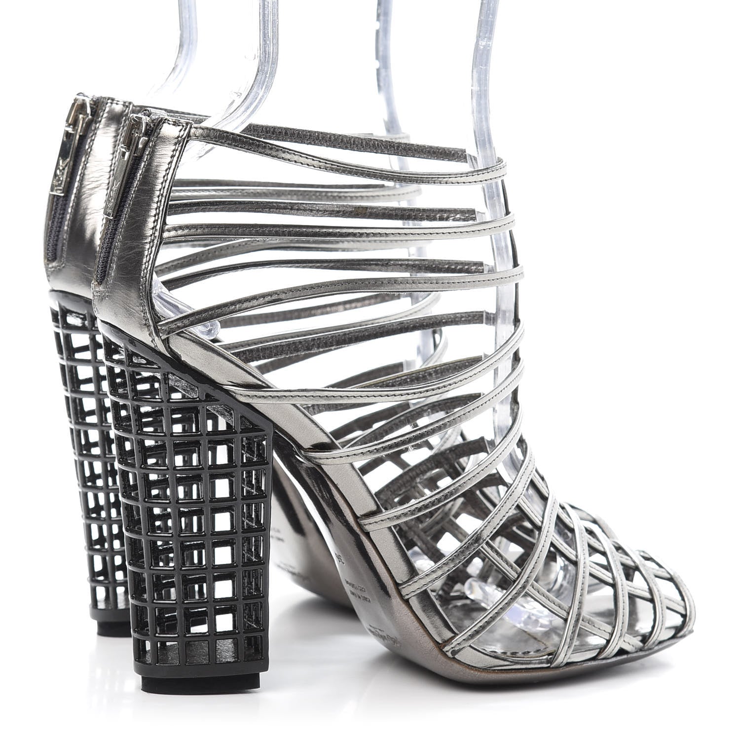 Saint Laurent Leather Cage Booties 36 Anthracite 4 of 8