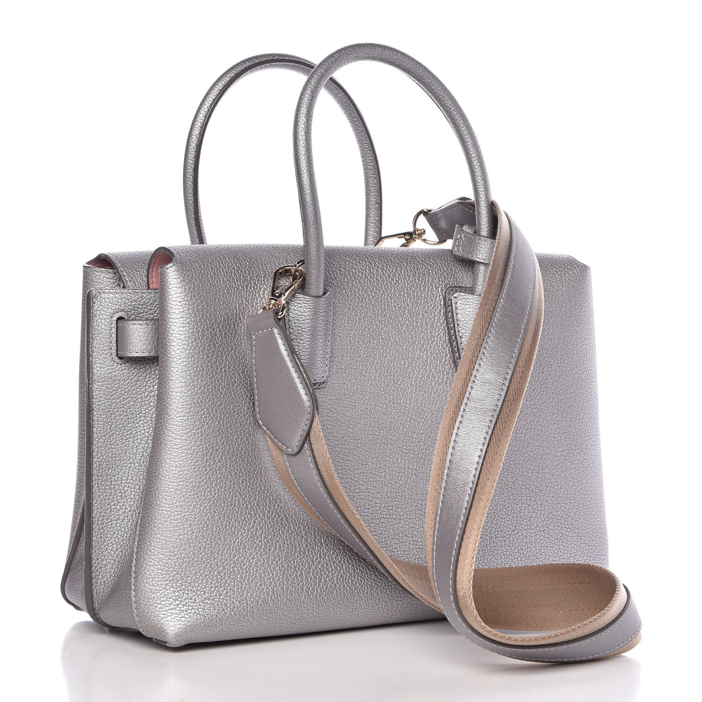 Metallic Grained Calfskin Medium Milla Tote Spike Silver
