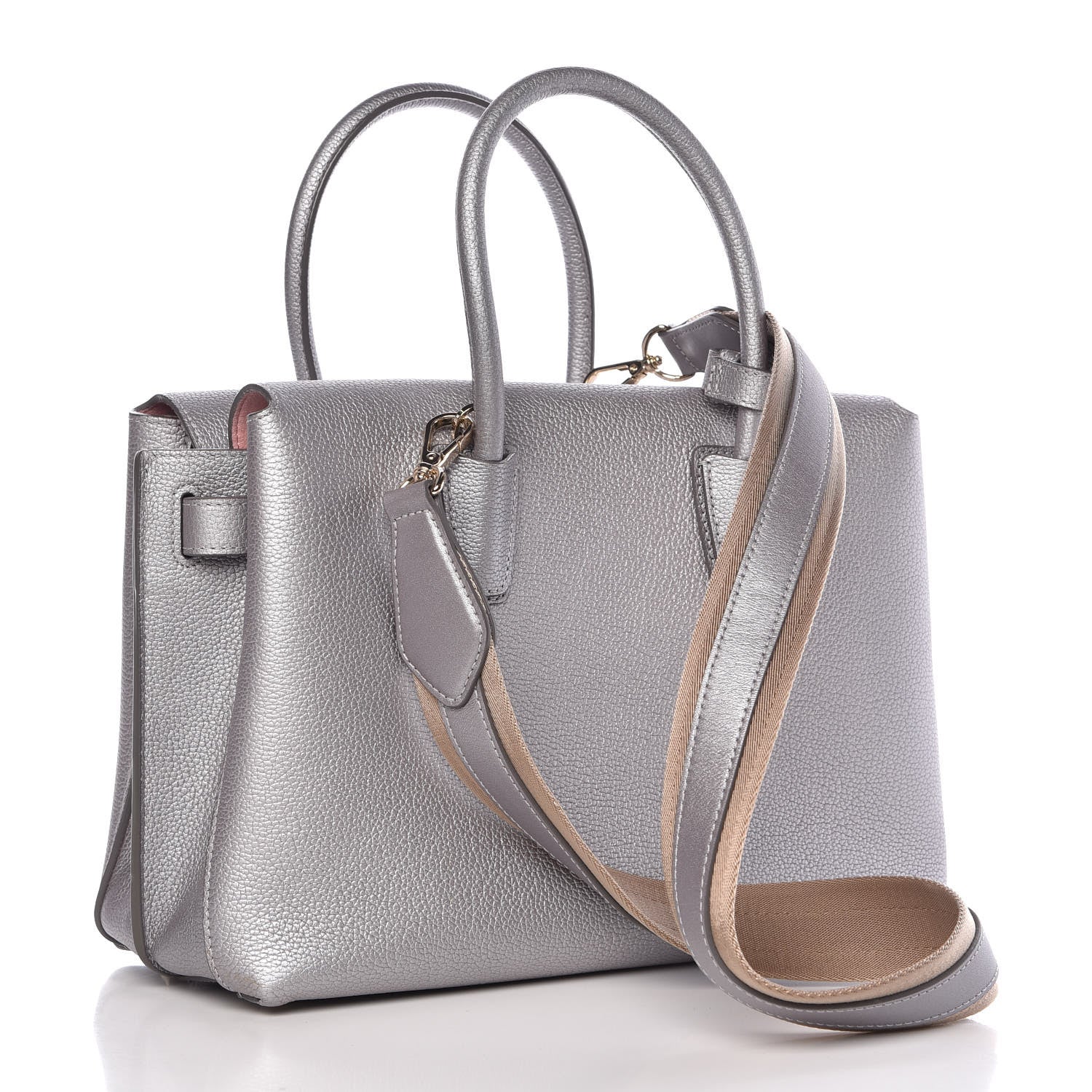 MCM Metallic Grained Calfskin Medium Milla Tote Spike Silver 4 of 14