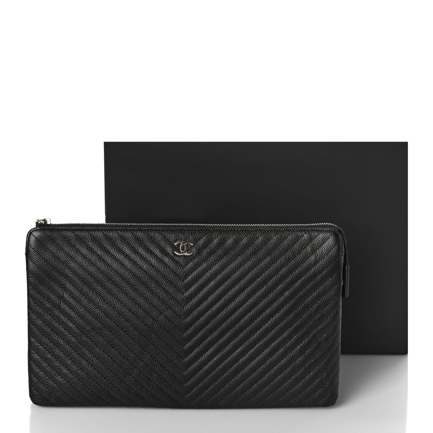 Caviar Chevron Quilted Small Zipped Pouch Black