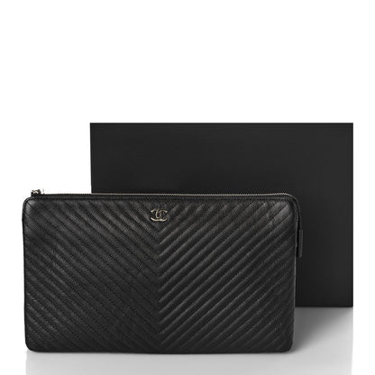 Chanel Caviar Chevron Quilted Small Zipped Pouch Black 14 of 14