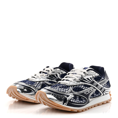 Bottega Veneta Calfskin Fishnet Fabric Orbit Sneakers 39 Navy Silver 4 of 9