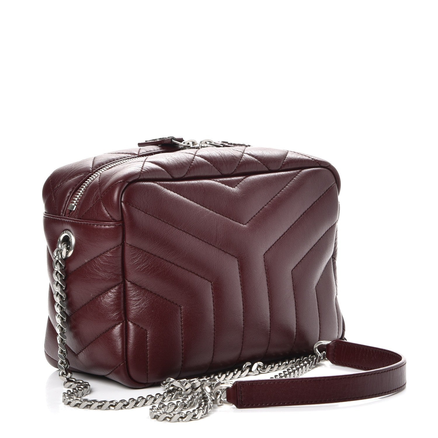 Saint Laurent Calfskin Y Quilted Monogram Small Loulou Bowling Bag Burgundy 3 of 8