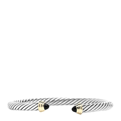 David Yurman Sterling Silver 18K Yellow Gold Black Onyx 4mm Cable Classics Bracelet 1 of 4